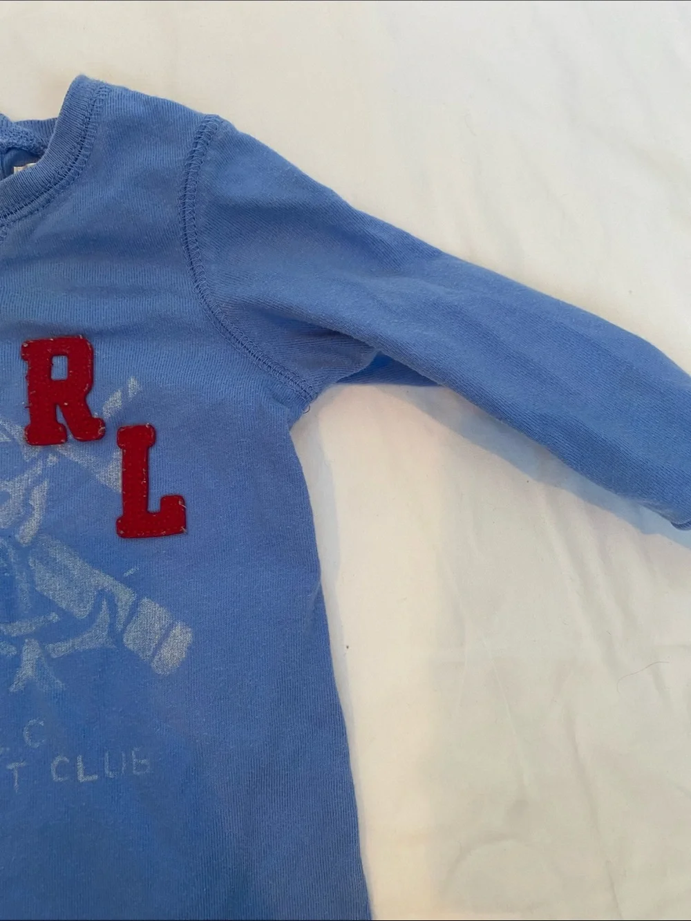 Ralph Lauren Light Blue Long-Sleeve Baby One-Piece with Red RL Patch